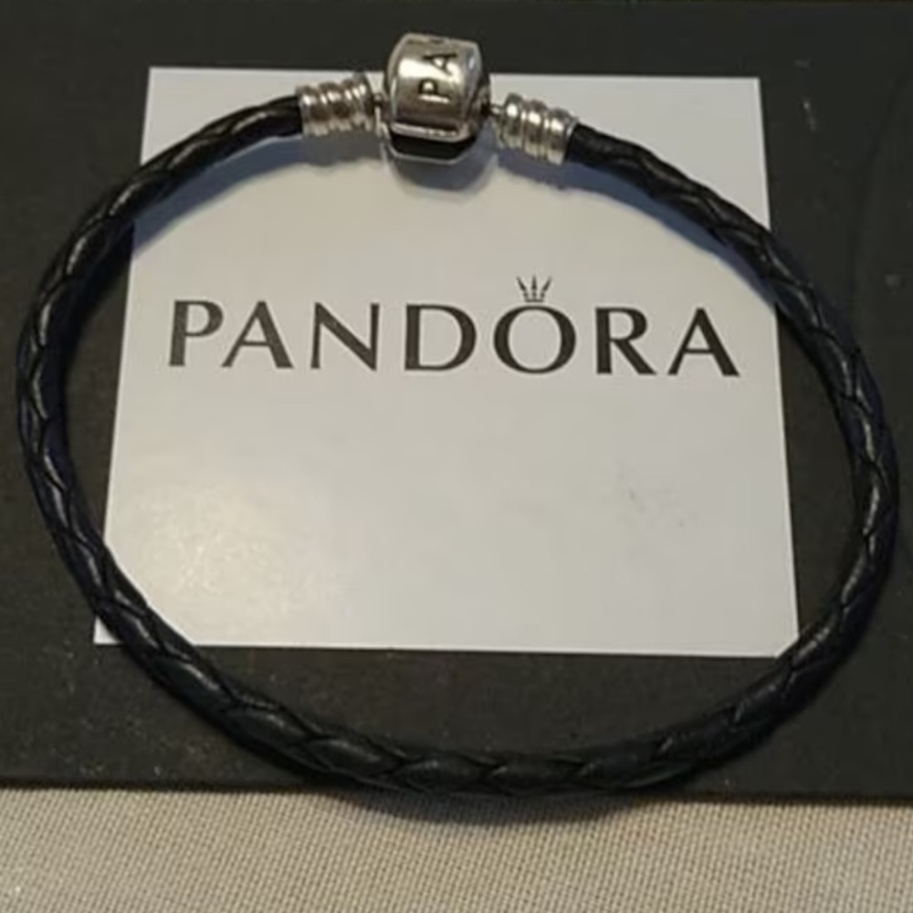 BRACELET ONLY - Pandora - Black single braided leather bracelet  size: 7.5”